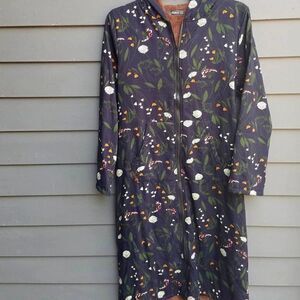 Izuria Black Floral Maxi Coat with Fuzzy Lining size XL